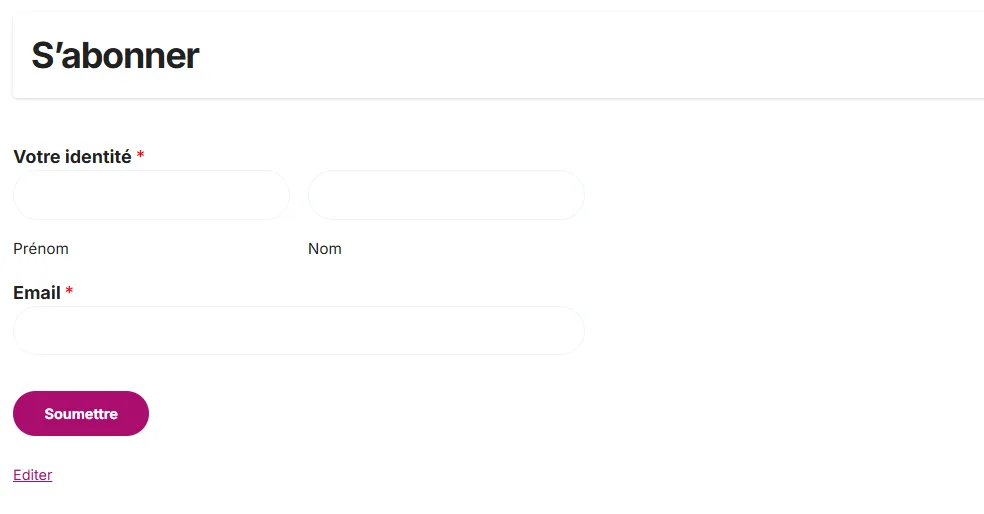 Formulaire s'abonner